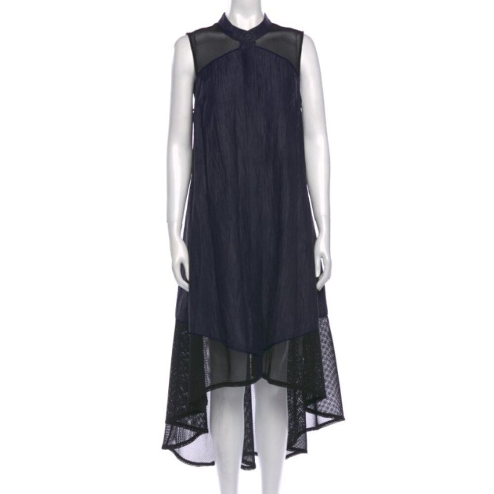 SNIDER Women's Mock Neck Long Dress High Low Mesh Blue & Black Large